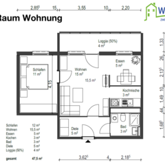 Servicewohnen Thalheim Grundriss Zwei-Raum